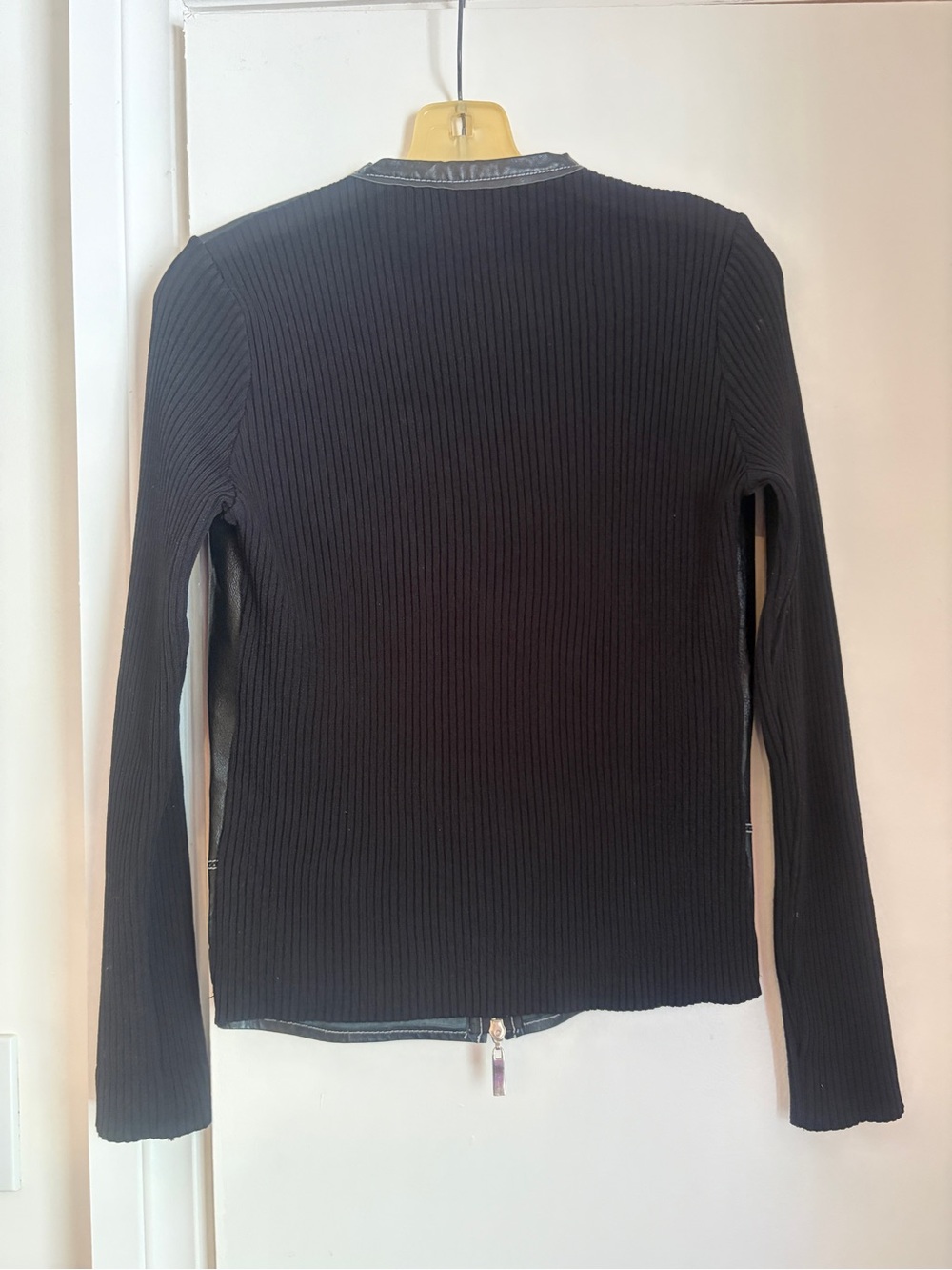 Vintage Black Leather Front Knit Sleeve Zip Jacket/top - Picture 10 of 16